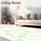 Light Green Leafy Vine Swirls Rug