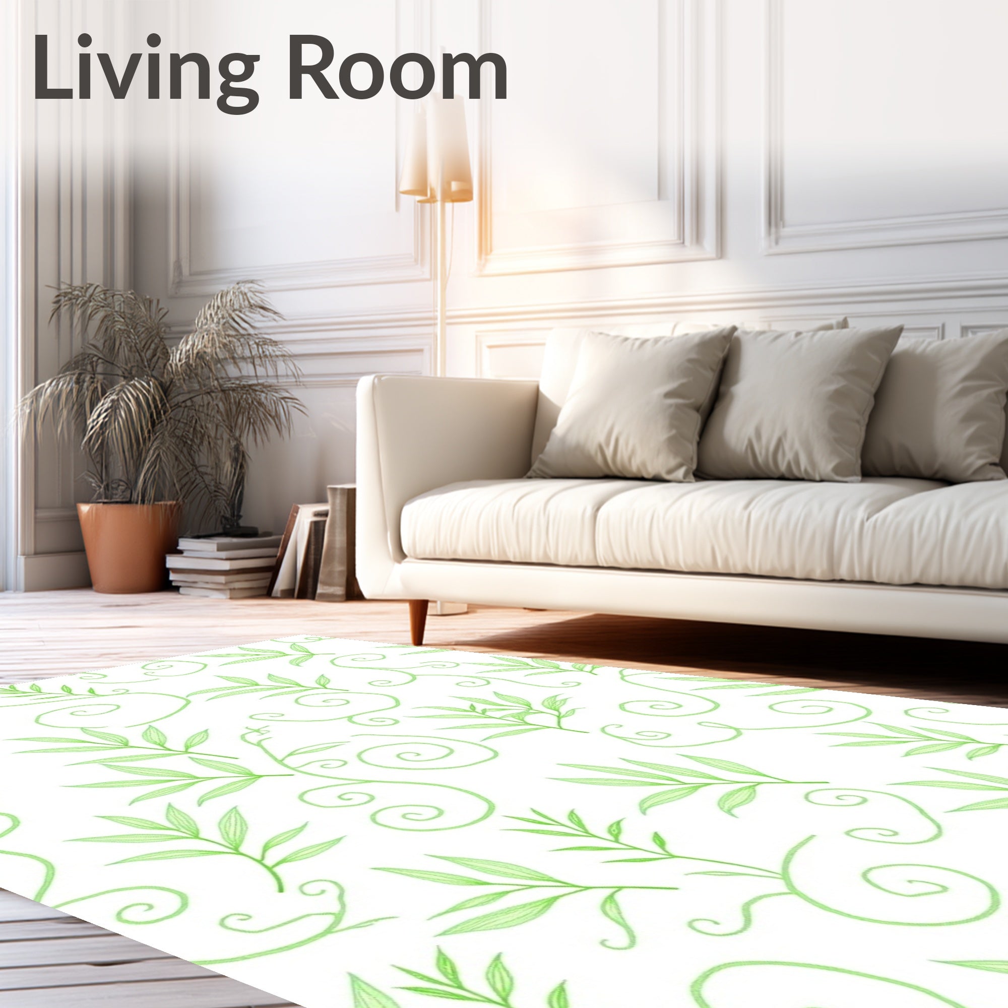 Light Green Leafy Vine Swirls Rug