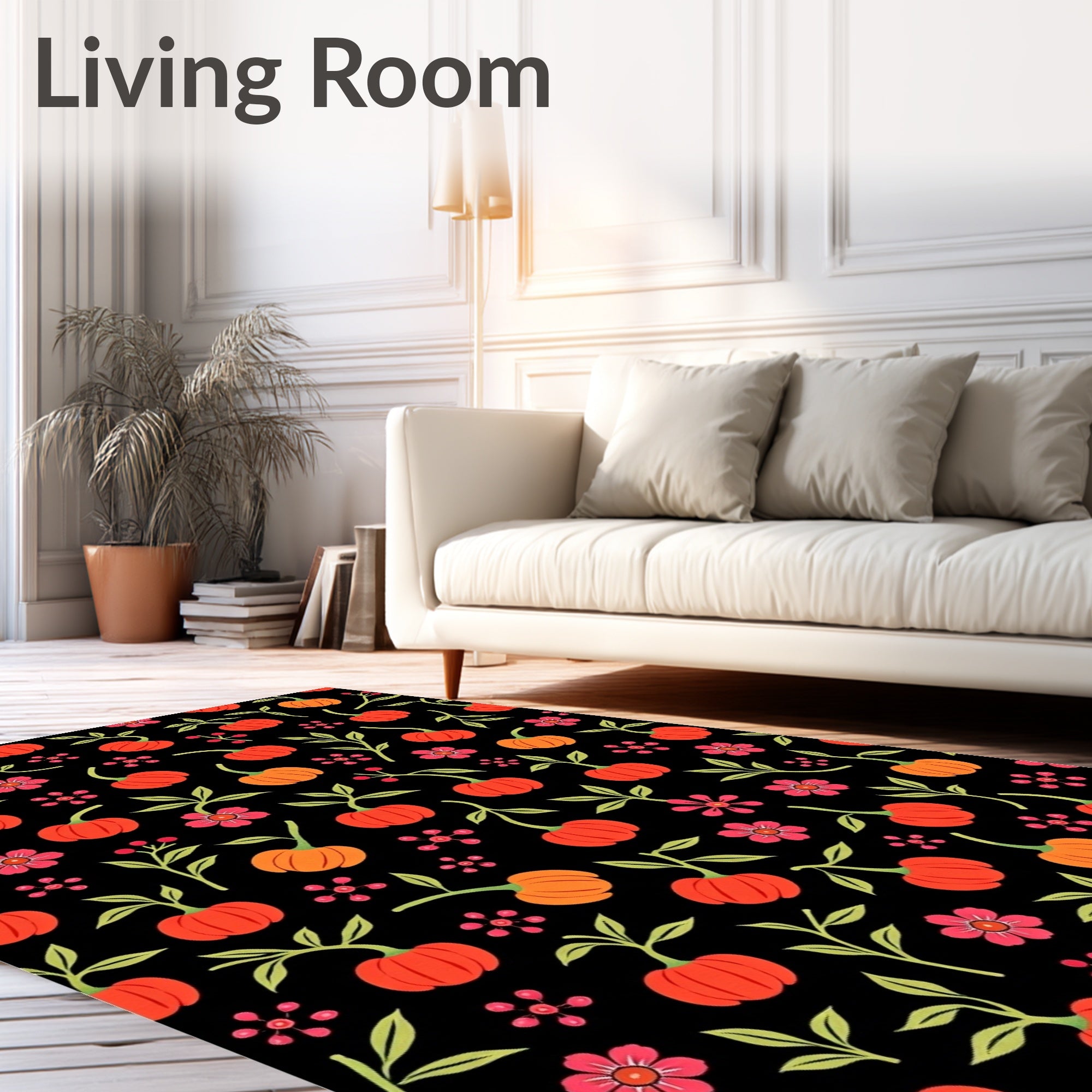 Whimsical Orange Pumpkin Berry Garland Rug