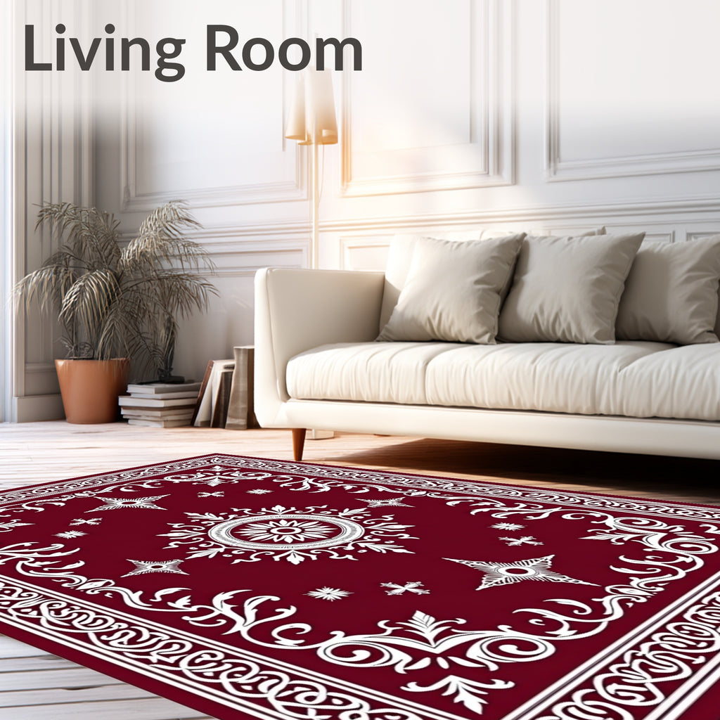 Deep Red Floral Starburst Medallion Rug