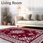 Deep Red Floral Starburst Medallion Rug