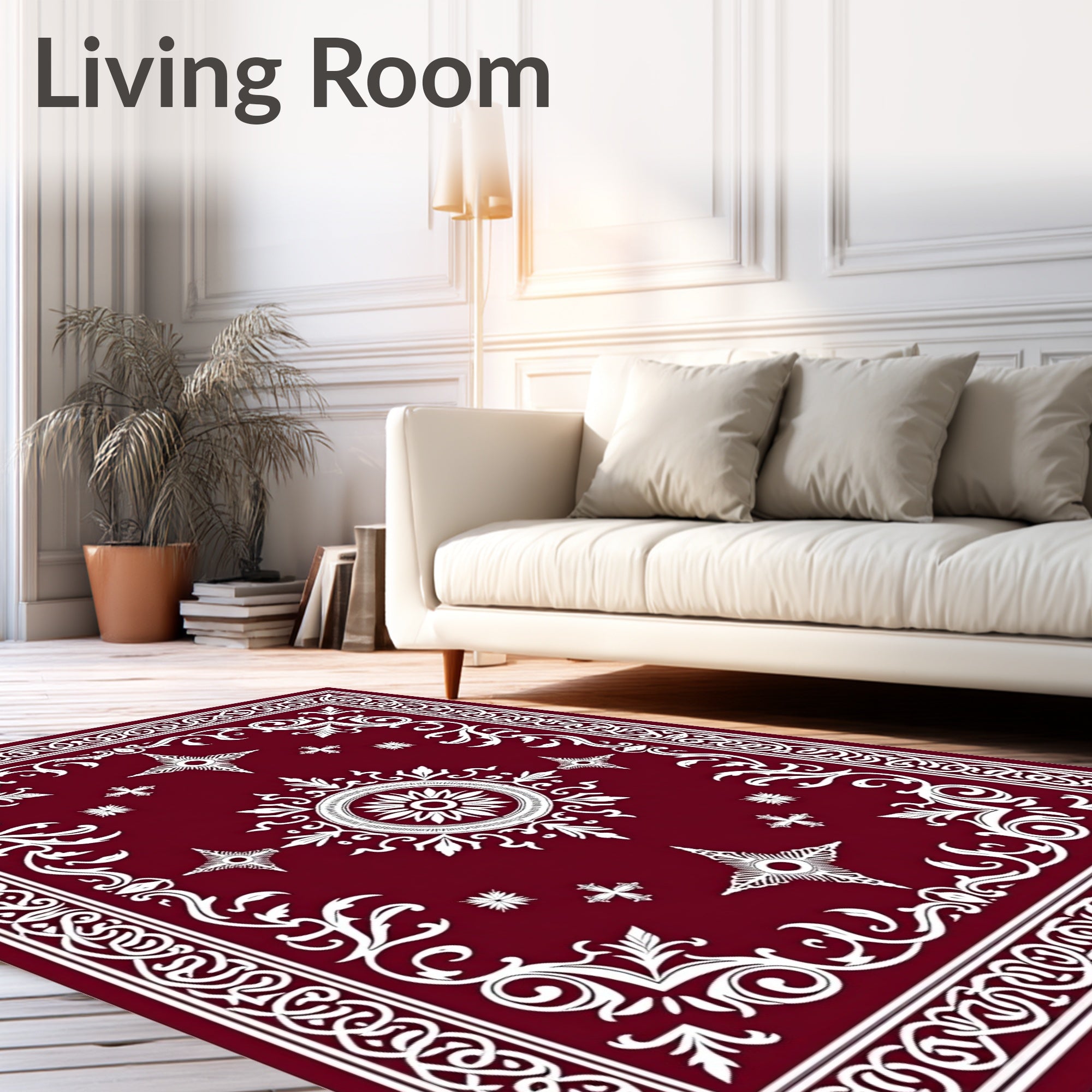 Deep Red Floral Starburst Medallion Rug