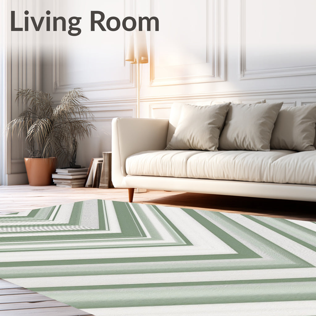 Sage Green Chevron Striped Rug