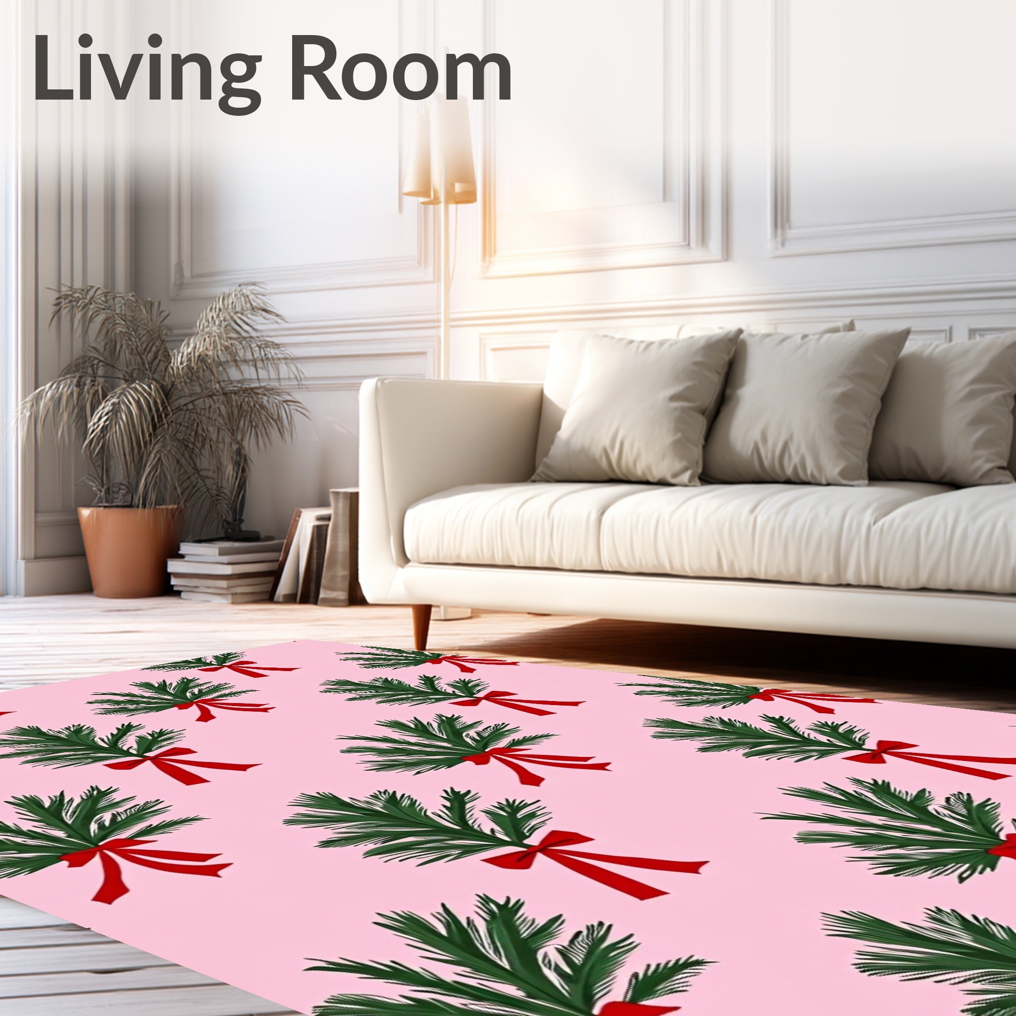 Pink Evergreen Bow Toss Rug