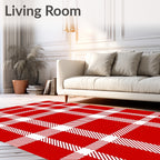 Classic Red White Plaid Check Rug