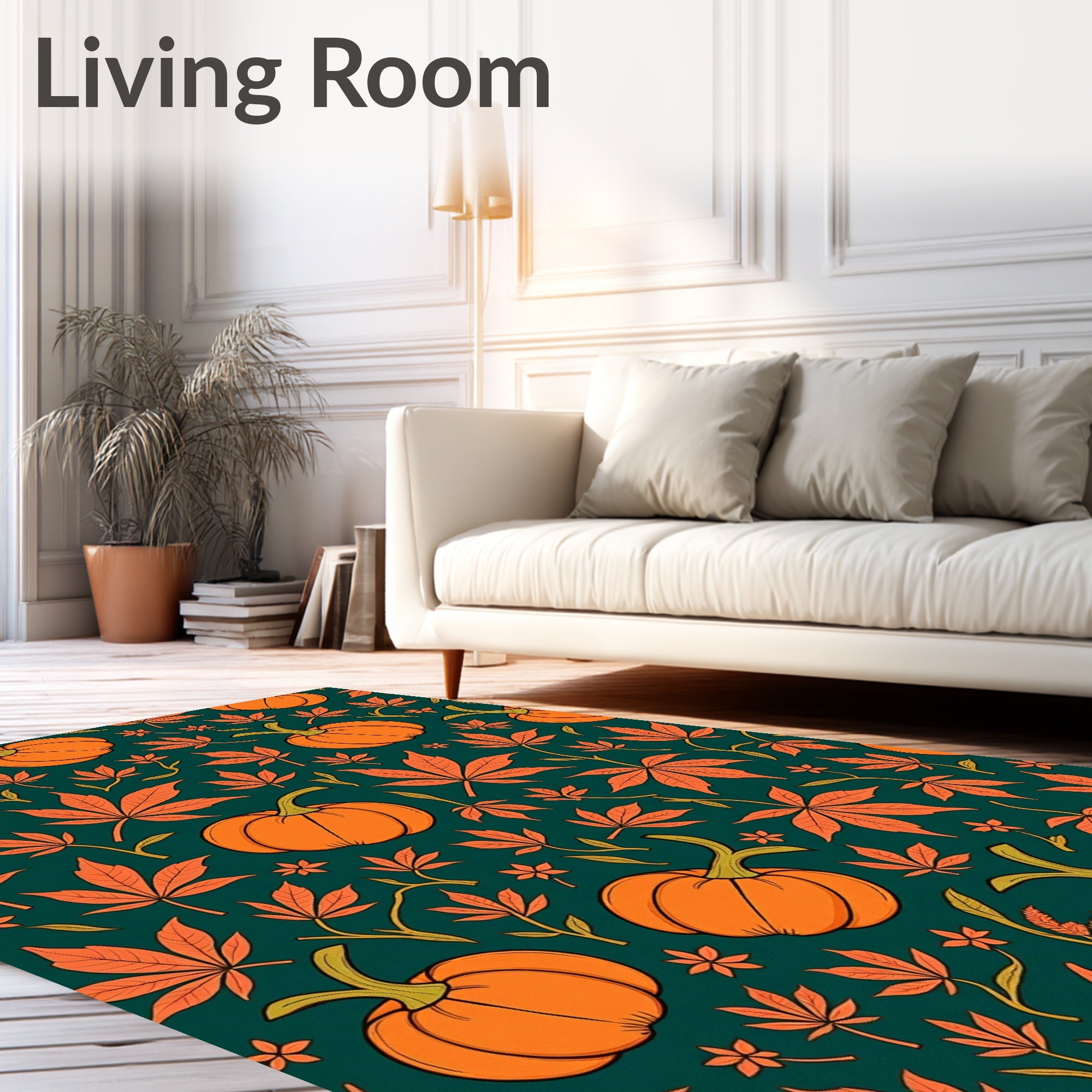 Autumn Pumpkin Leaf Medallion Rug