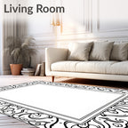 Black White Art Nouveau Scroll Border Rug