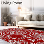 Crimson Mandala Floral Symmetry Rug