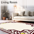 Ornate Yellow Flower Maroon Border Rug