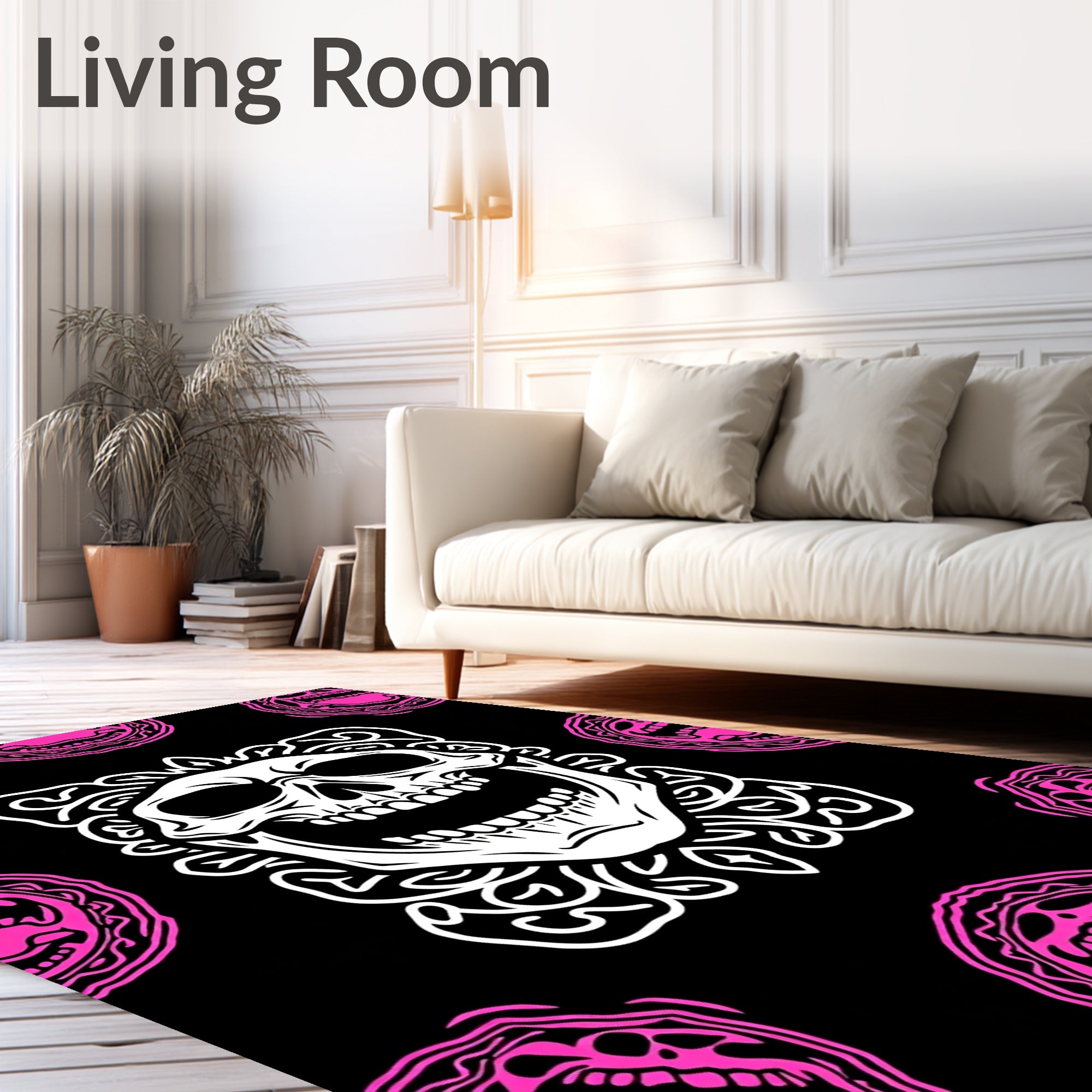Ghoulish White Skull Pink Ring Background Rug