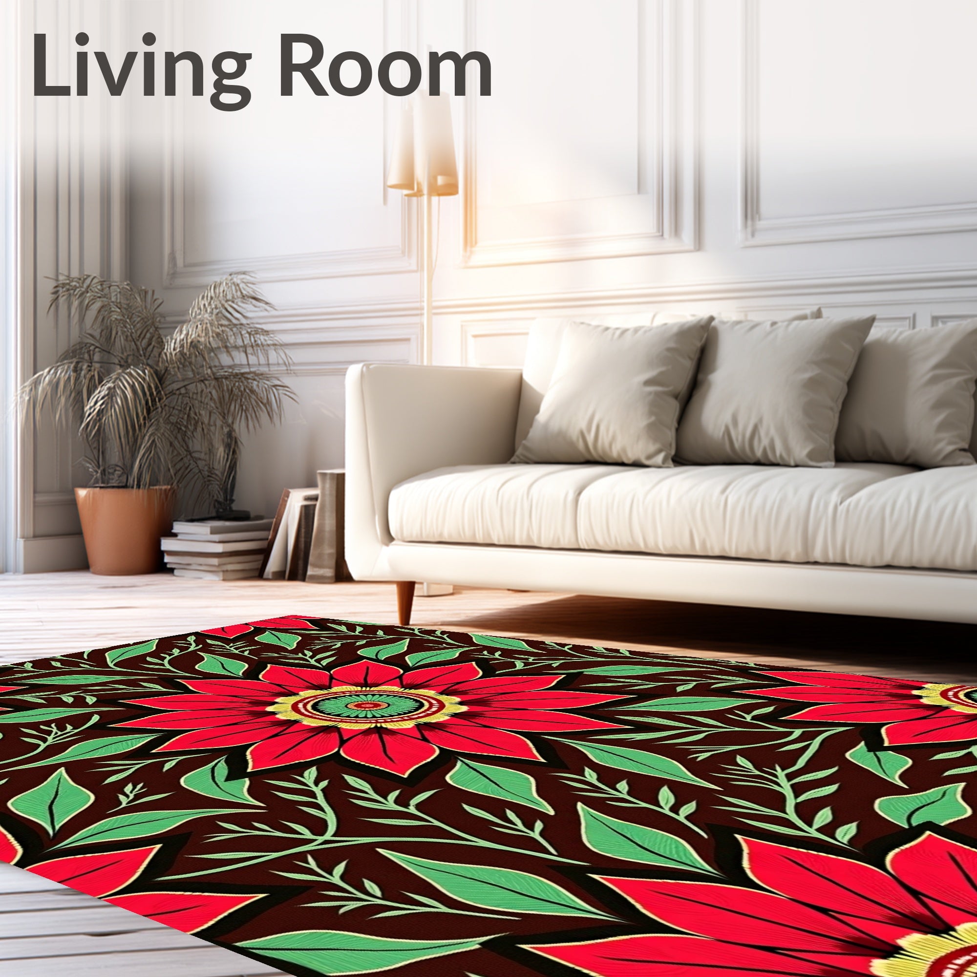 Red Crimson Floral Medallion Foliage Rug