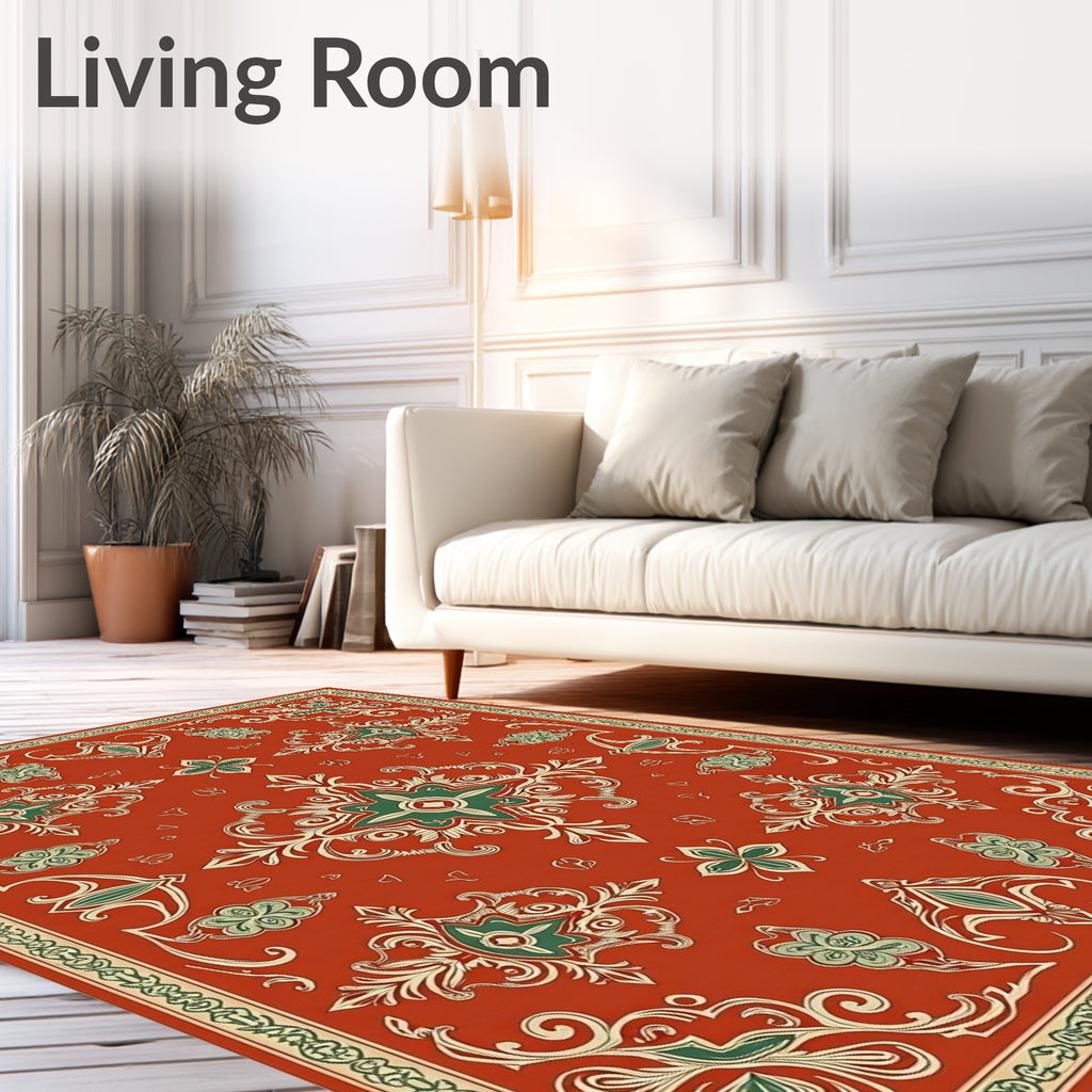Ornate Red and Green Medallion Rug