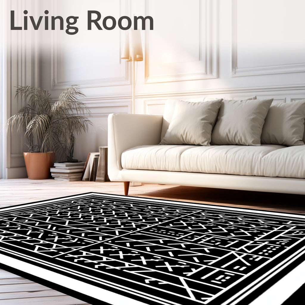 Black and White Geometric Maze Layout Rug