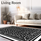 Black and White Geometric Maze Layout Rug