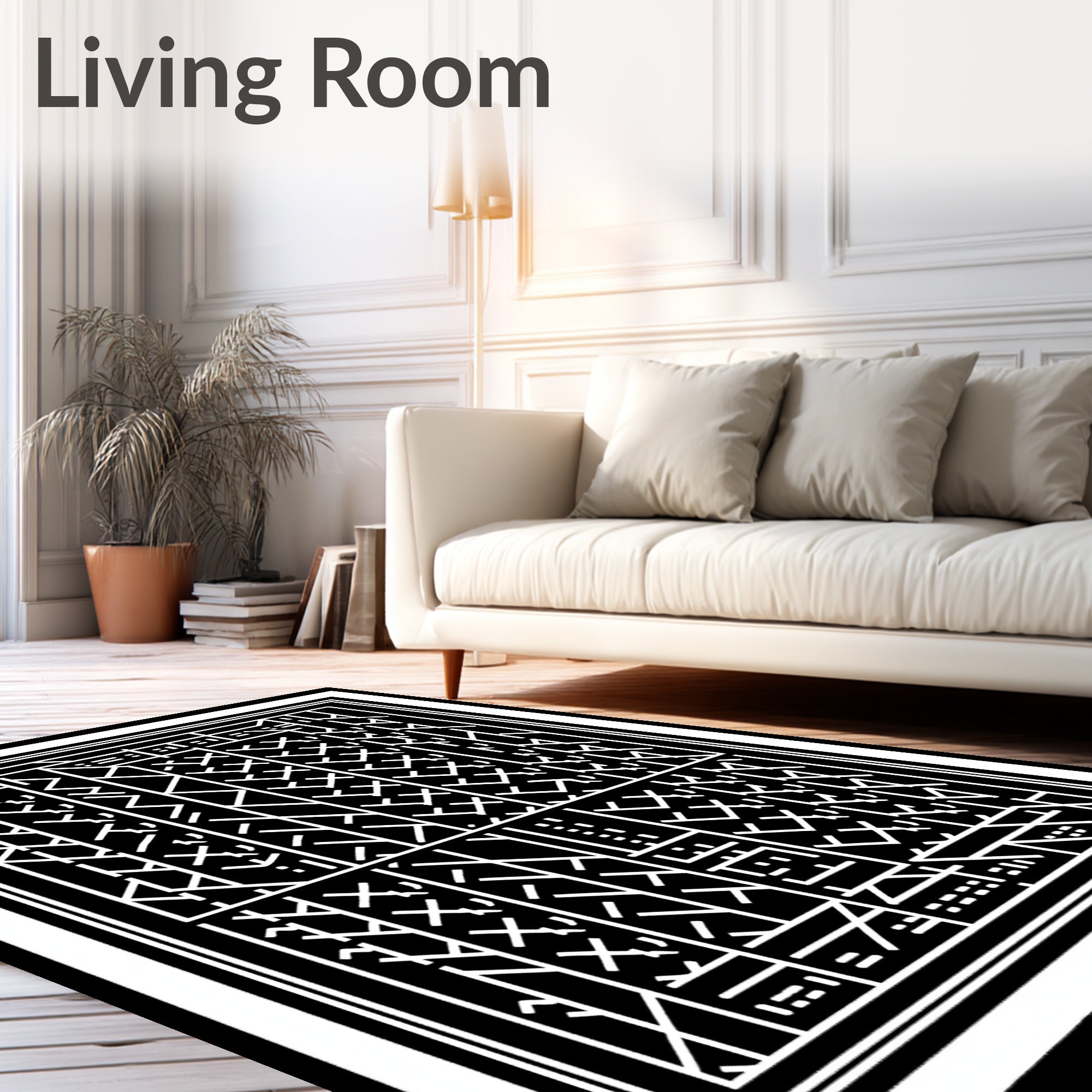 Black and White Geometric Maze Layout Rug
