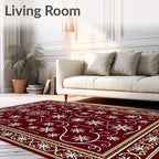 Deep Red Snowflake Medallion Border Rug