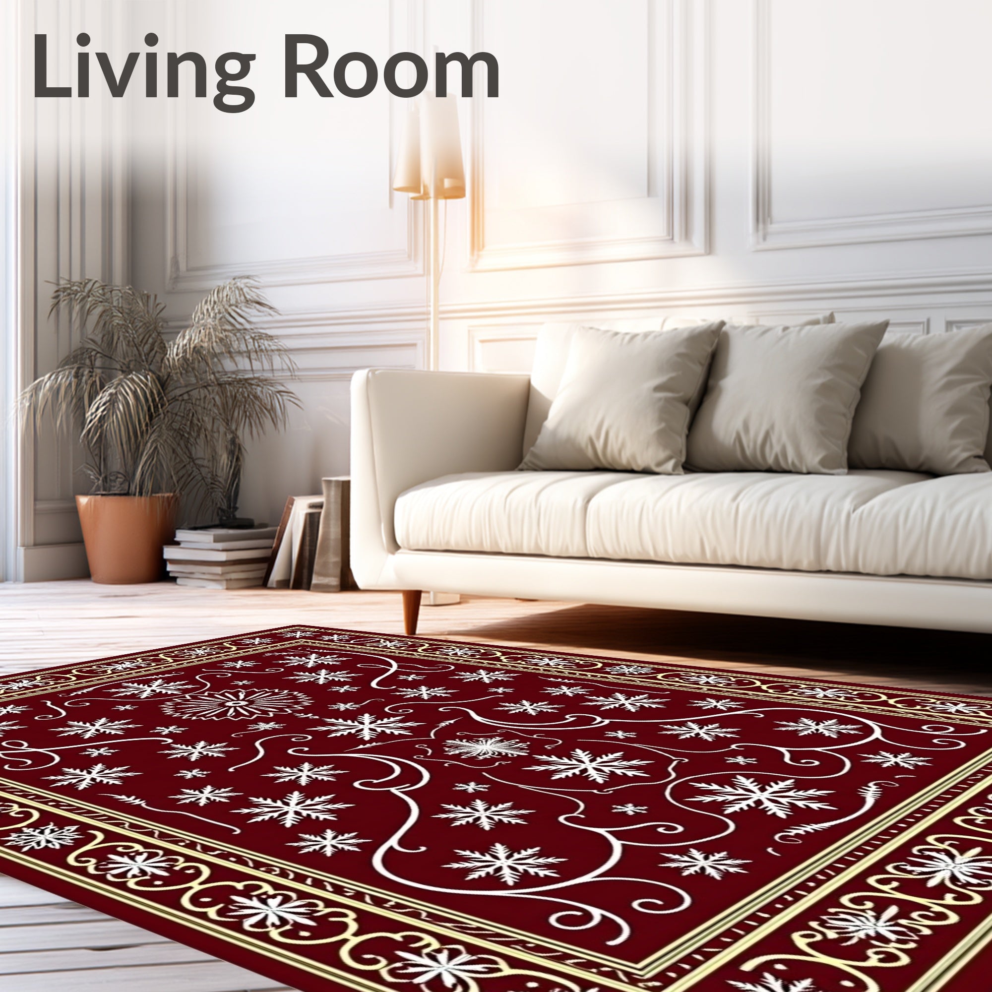Deep Red Snowflake Medallion Border Rug