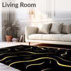 Bold Gold Swirls Black Abstract Rug