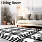 Classic Black White Plaid Lines Rug
