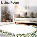 Ornate Green Leaf Scroll Border Rug