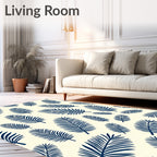 Navy Blue Botanical Frond Print Rug