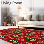 Red Green Gold Stylized Floral Scroll Rug