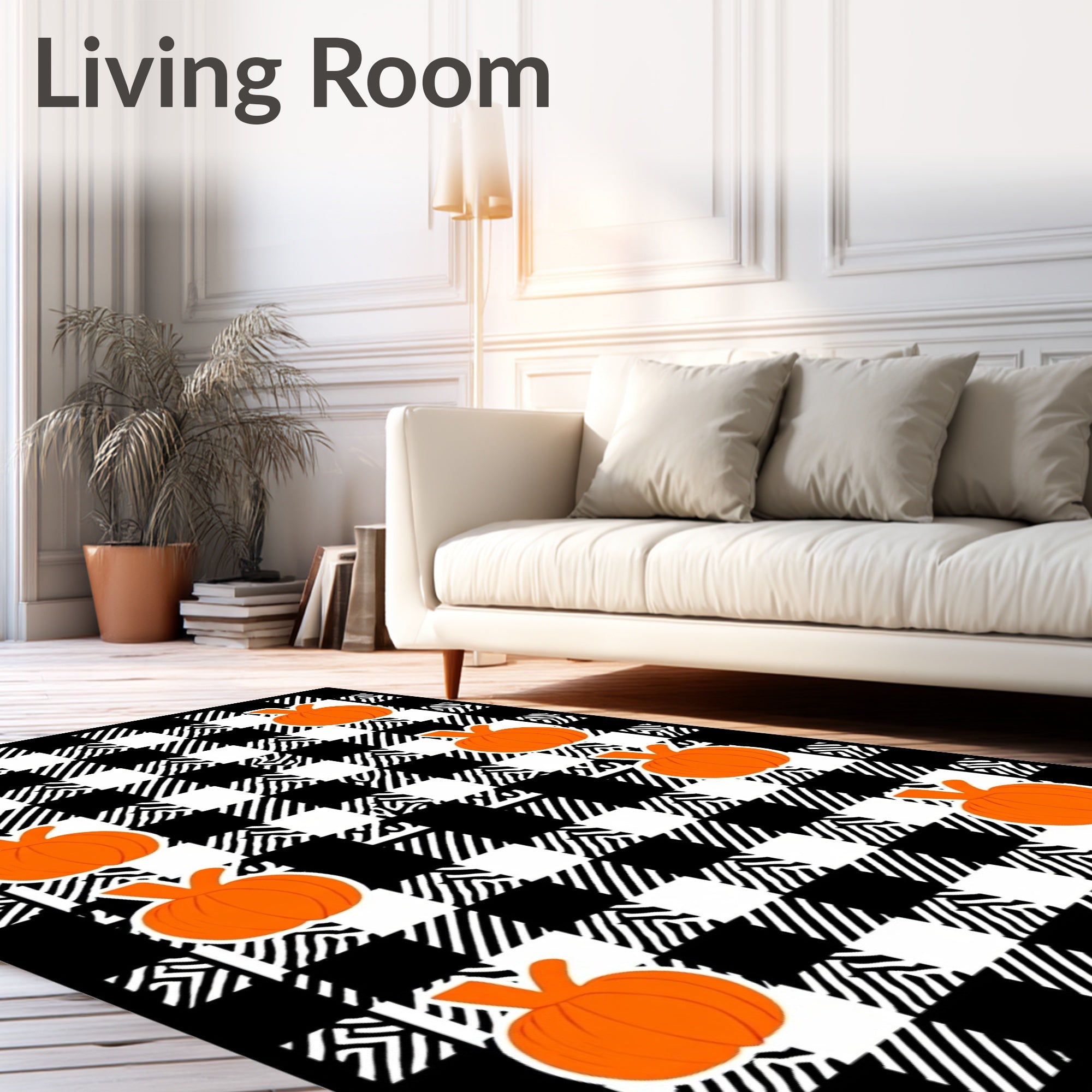 Orange Pumpkin Buffalo Check Rug