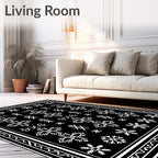 White Snowflake Folk Art Border Rug