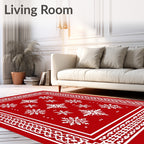 Red White Snowflake Bordered Christmas Rug