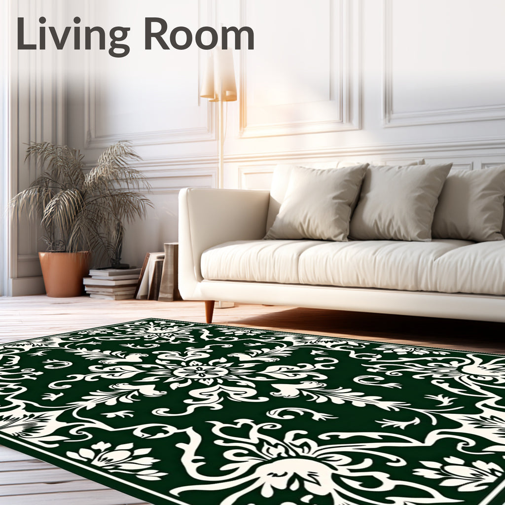 Dark Green and Cream Acanthus Scroll Rug