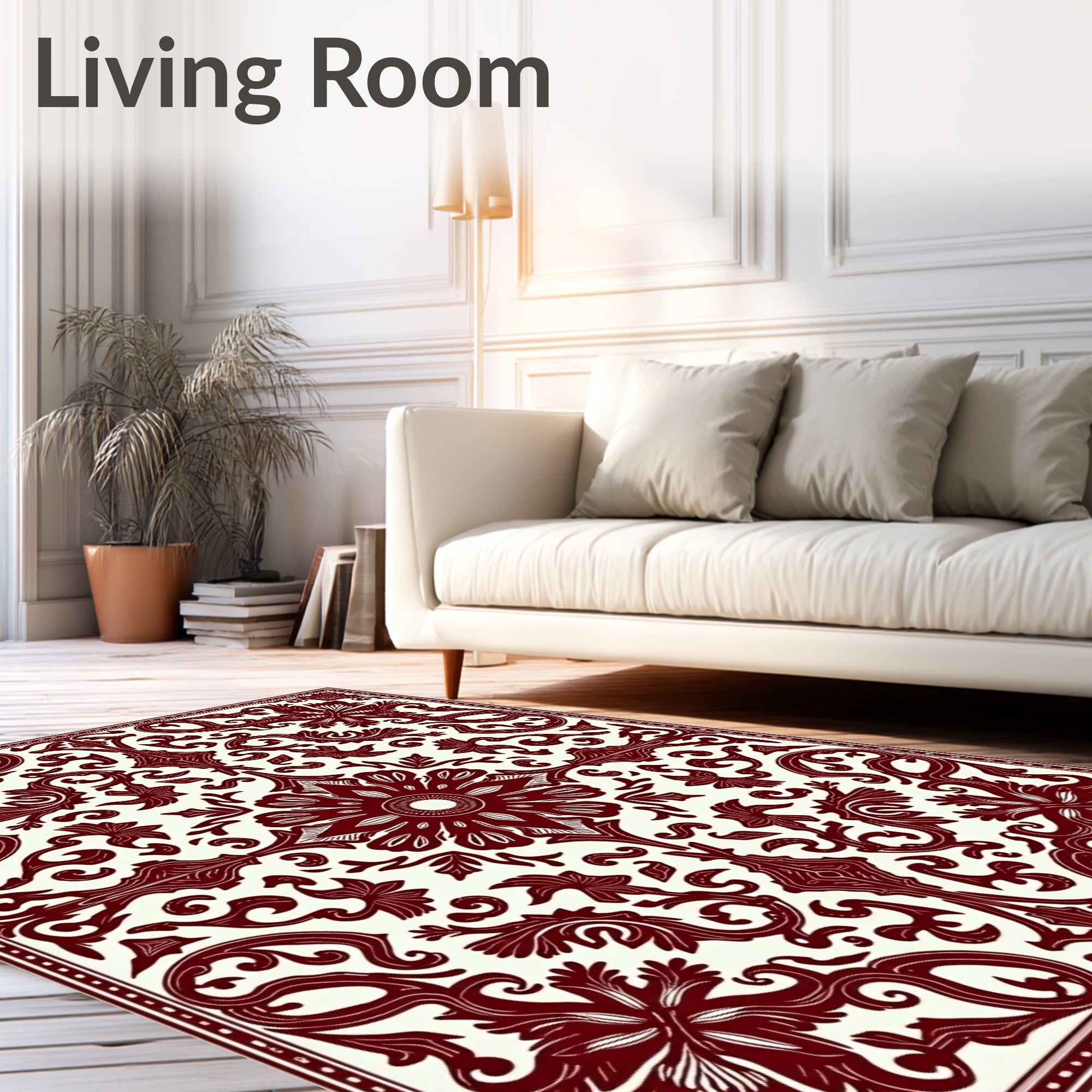 Deep Red Floral Symmetry Medallion Rug