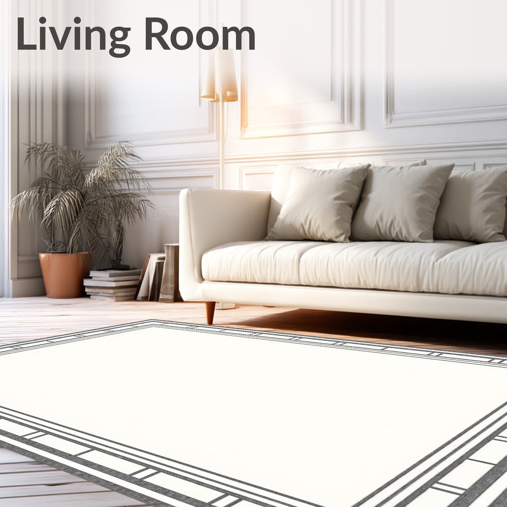 Gray Geometric Border Square Rug