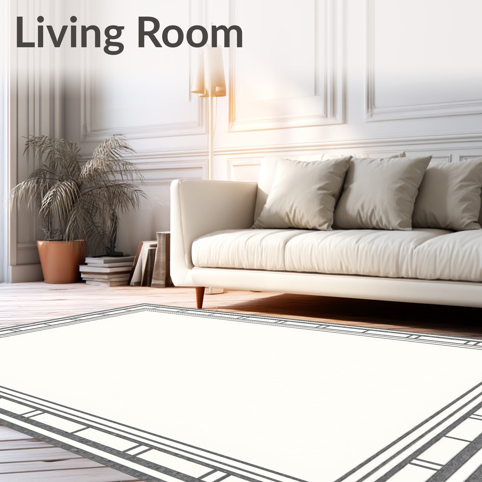 Gray Geometric Border Square Rug