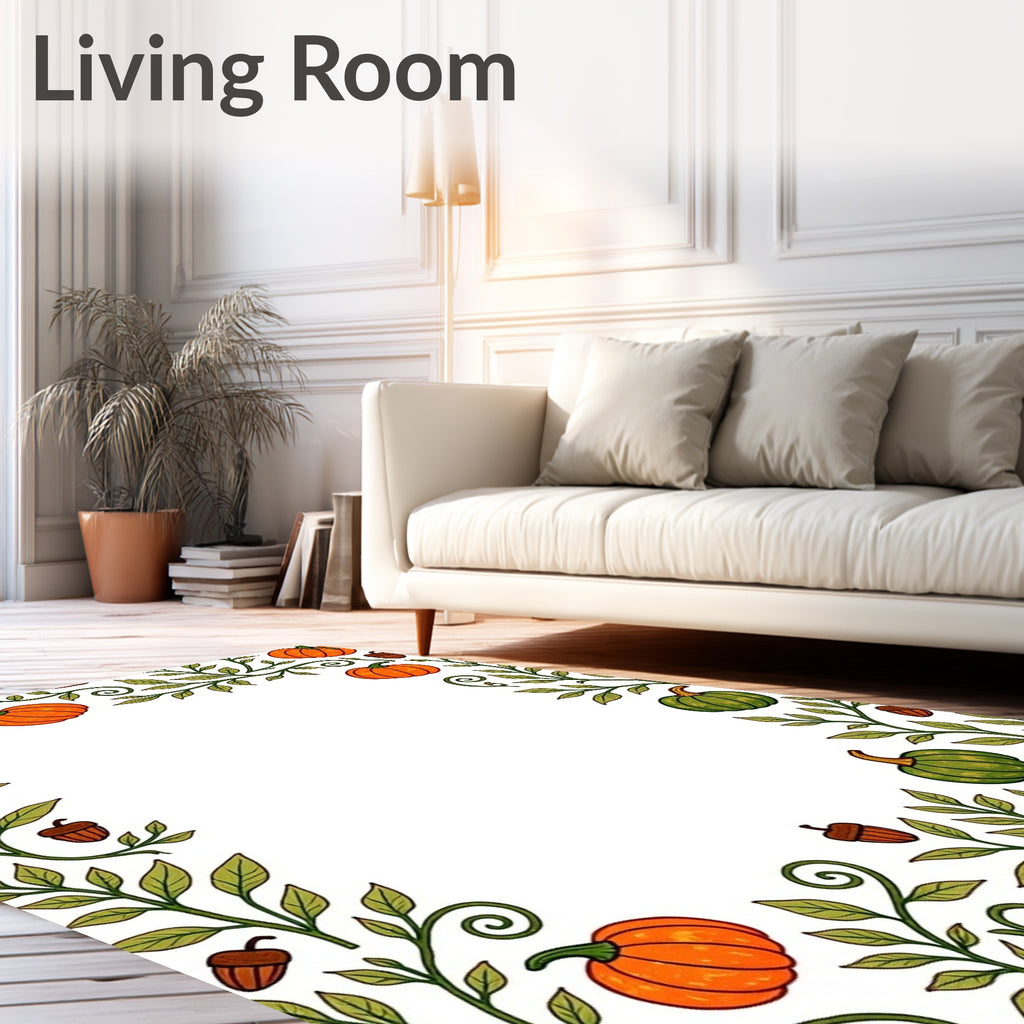 Harvest Autumn Pumpkin Vine Frame Rug