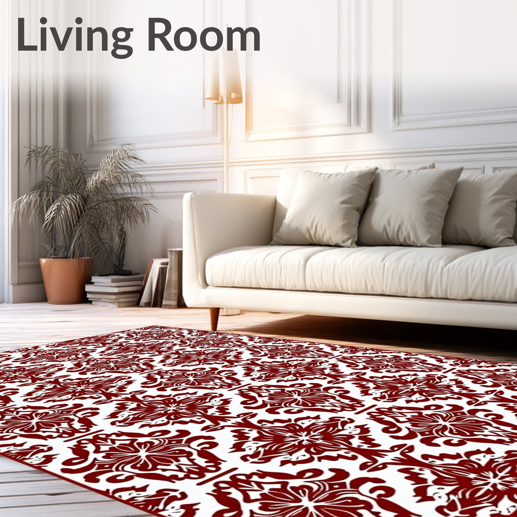 Deep Red Baroque Damask Rug