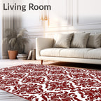 Deep Red Baroque Damask Rug