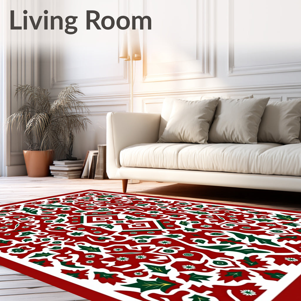 Crimson White Green Floral Medallion Rug