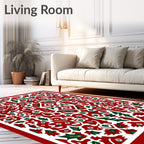 Crimson White Green Floral Medallion Rug
