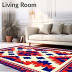 Crimson Blue Geometric Sunburst Rug