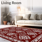 Crimson White Folk Art Botanical Rug