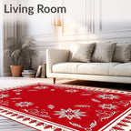 Crimson White Floral Scroll Border Rug