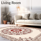 Crimson Sunburst Central Ornament Border Rug