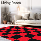 Classic Red Black Checkerboard Squares Rug