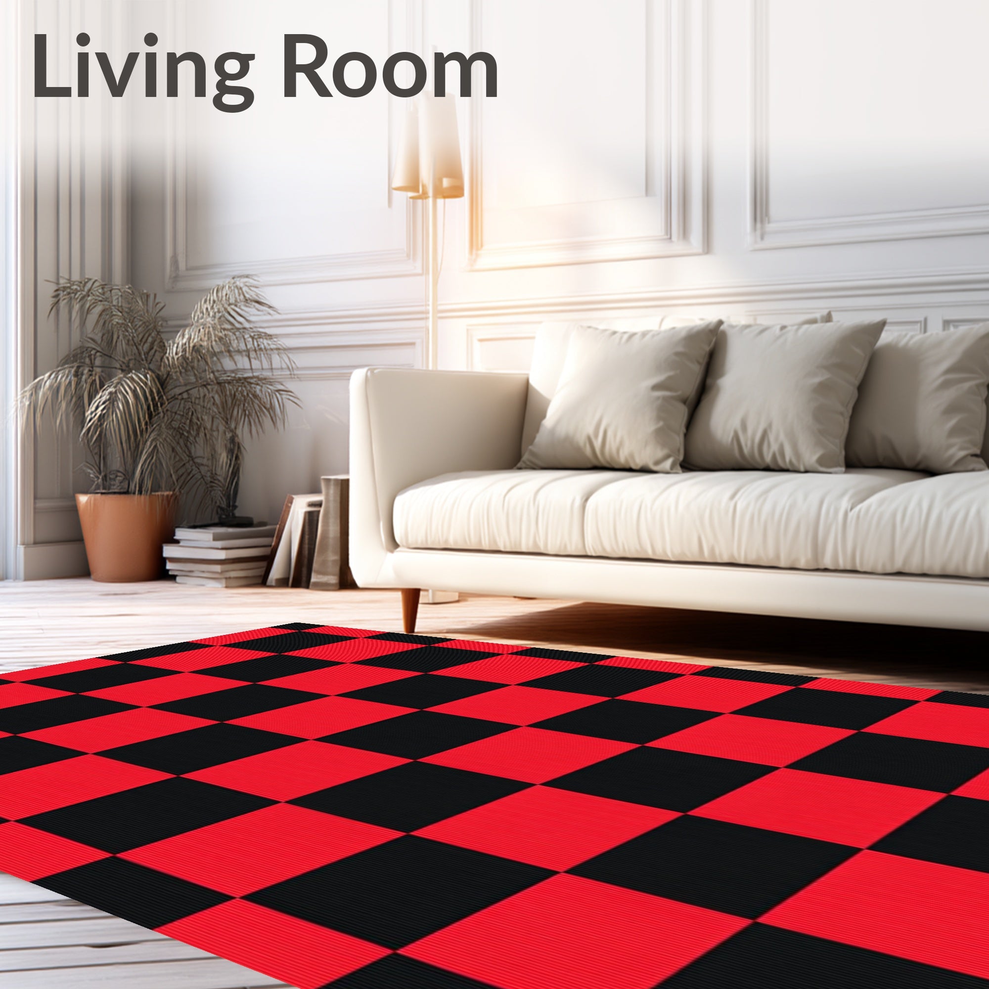 Classic Red Black Checkerboard Squares Rug