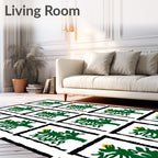 Green Tree Yellow Sun Black Frame Rug