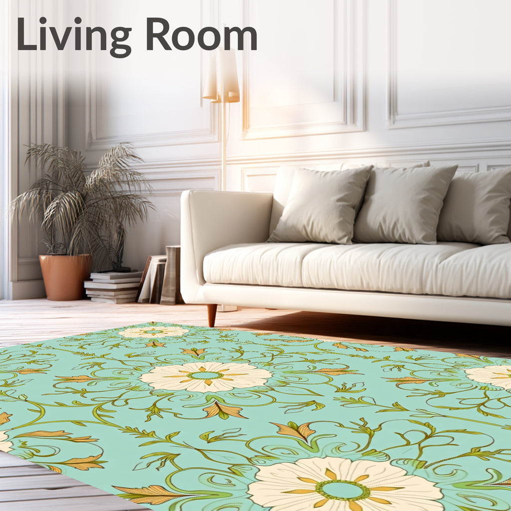 Art Nouveau Teal Floral Swirl Rug