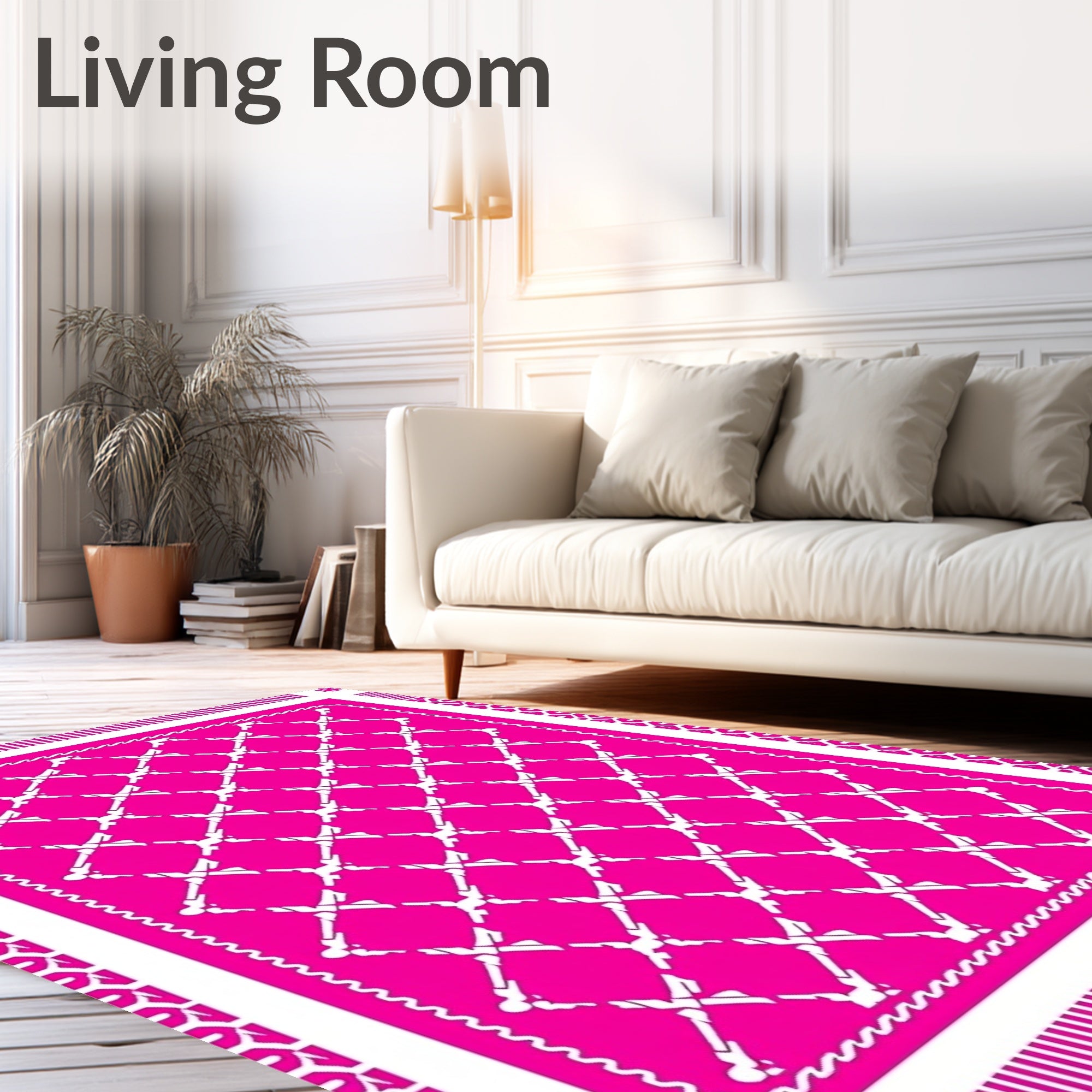 Bright Pink Geometric Trellis Lattice Rug
