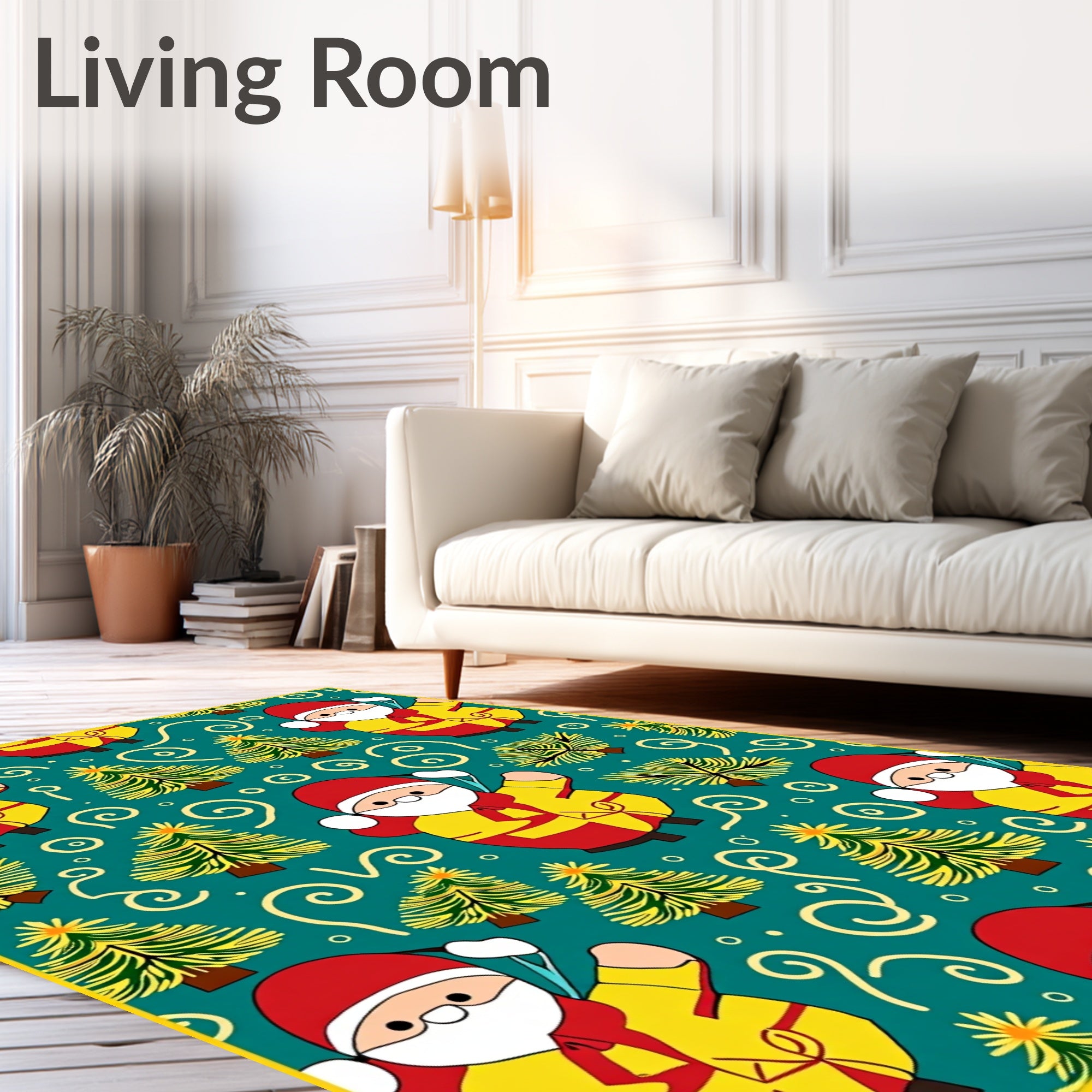 Jolly Santa Trees Swirls Festive Rug