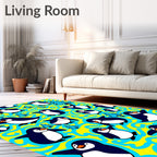 Whimsical Yellow Penguin Swirl Rug