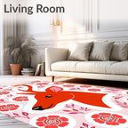 Orange Deer Red Floral Circles Background Rug